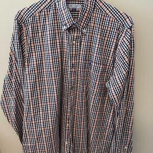 HeyBo Brand Men's Blue and Orange Plaid Shirt   medium Great for Auburn Fans